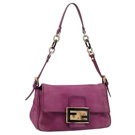 Bolsa de mão FENDI Mamma Baguette em couro roxo e dourado Auth ka5874A Dourado Roxo