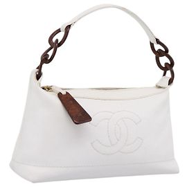 Bolsa de ombro CHANEL COCO Mark Chain em couro caviar com CC ouro branco Auth yk20859V Branco Dourado