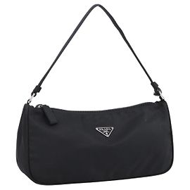 Bolsa de Acessórios PRADA Nylon Preto Prata Auth 198964 Preto Prata