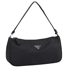 PRADA Accessory Pouch Nylon Black Silver Auth 198964 Black Silvery