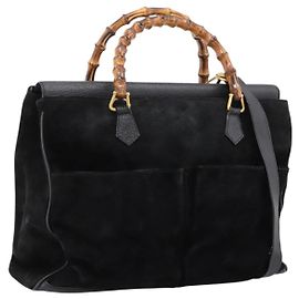 Sac à main GUCCI Bamboo Suede 2way Noir Or 002 2855 0322 0 Auth ka5877 Noir Doré