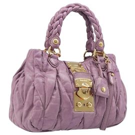 Sac à main Miu Miu Matelassé Vitellolux en cuir 2way Violet Or Auth 199103V Doré Violet