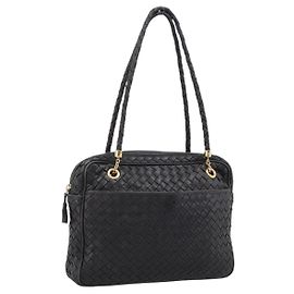 Bolsa BOTTEGA VENETA INTRECCIATO em couro preto e dourado Auth 197615 Preto Dourado