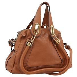 Chloé Bolsa Chloe Paraty em couro 2way marrom dourado Auth 199599A Marrom Dourado