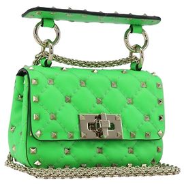 Sac à épaule VALENTINO Micro Rockstud Chain en cuir 2 voies Vert Or Auth 198465V Autre Vert