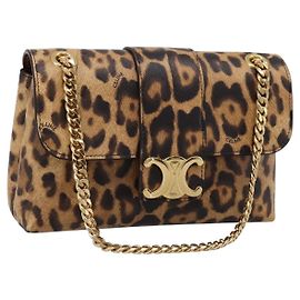 Céline Bolsa de Ombro com Corrente CELINE Triomphe Victoire em Couro Marrom e Ouro Auth yk20866SAM Marrom Dourado