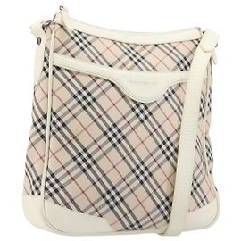 BURBERRY Nova Check Shoulder Bag Canvas Beige Silver Auth 199616 Silvery Beige