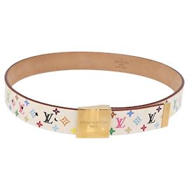 LOUIS VUITTON Cinturón Multicolor Carre White M9682 LV Auth 199153V Blanco