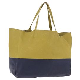 Céline Saco Tote Horizontal Cabas CELINE em couro Khaki Navy Auth BA14793 Caqui Azul marinho