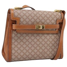 Céline Borsa a tracolla CELINE Macadam Canvas PVC Beige Gold Auth 197680V Beige D'oro