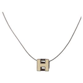 Hermès Collar HERMES Cube Ash metal Silver Auth 198835 Plata