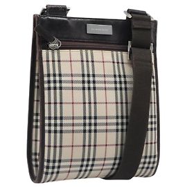 Borsa a tracolla BURBERRY Nova Check Canvas Beige Silver Auth ep15646 Argento Beige