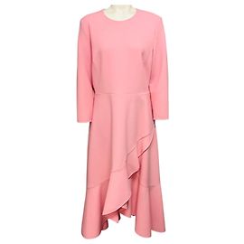 Oscar de la Renta Light Pink Long Sleeved Wool Stretch Midi Dress Pink