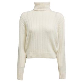 Pull à col roulé en maille côtelée Re-Cashmere à manches longues Prada Ivory Beige