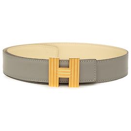Cintura reversibile Hermès Cadena H in pelle Box Calf grigia Grigio