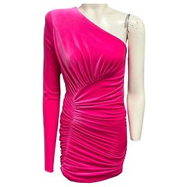 Mini abito in velluto monospalla rosa neon Alexandre Vauthier Rosa