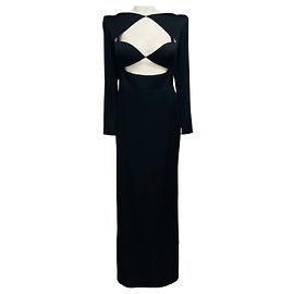 Autre Marque Robe maxi en crêpe à manches longues noire Alex Perry avec détails ajourés Noir