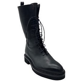 Khaite Black Conley Lace Up Leather Combat Boots Black