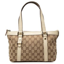 Beige Gucci GG Canvas Abbey D Ring Tote Beige
