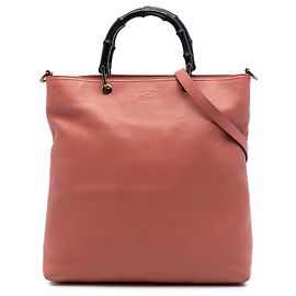 Sacola Shopper Gucci em couro de bezerro Tall rosa com bambu Rosa