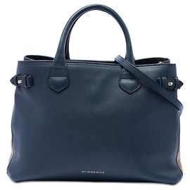 Bolsa Satchel Burberry Medium em couro e House Check azul Azul