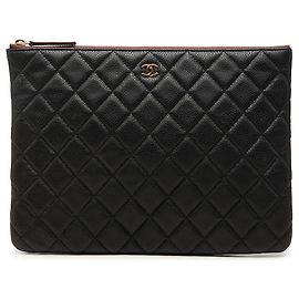 Clutch Chanel Medium Quilted Caviar O Case Nera Nero