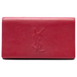Red Saint Laurent Large Leather Belle de Jour Clutch Red