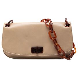 Bolsa de Ombro Prada Swing em Nappa Bege com Corrente de Resina Bege