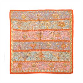 Hermès Carré Géant "Au Pays des Oiseaux Fleurs" Lenço de seda em Orange Laranja