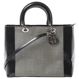 Dior Lady Dior Canvas x Patent Leather 2Way Handbag in Black x White Black