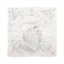 Hermès Carré 90 "HERMES FRAGSHIP" Lenço de seda Branco Branco