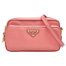 Bolsa de ombro Prada em couro rosa com logótipo Rosa