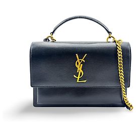 Saint Laurent Sunset Top Handle Chain Leather Noir