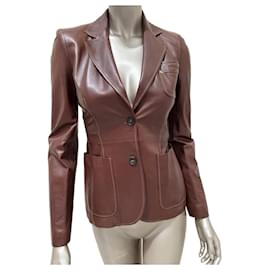 Vintage Gucci Tom Ford Brown Leather Blazer Sz.8 Pre-owned Other