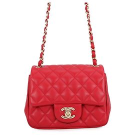 Bolsa de Ombro Chanel Mini Matelassé com Corrente Vermelho