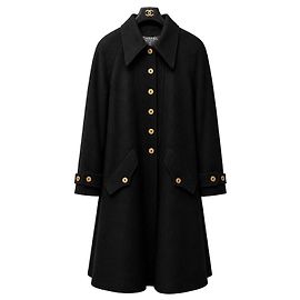 Vintage Chanel 94A Runway Black Oversized Cashmere Long Dress Coat FR 36 Black Gold hardware