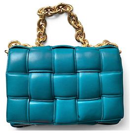 Sac à main Bottega Veneta Cassette en cuir tissé Turquoise