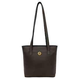 Céline Saco Tote em couro Celine com logótipo circular Marrom