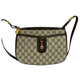 Bolsa de Ombro em Couro Gucci Vintage Sherry Line GG Logo Marrom Vermelho Verde