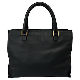 Sac cabas en cuir embossé Loewe Vintage Anagram Logo Noir