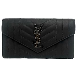 Carteira longa em couro cinza Yves Saint Laurent Marrom