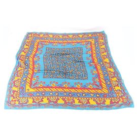 Hermès Hermes Carre Géant Indian Hunting Schal Blau Orange Gelb