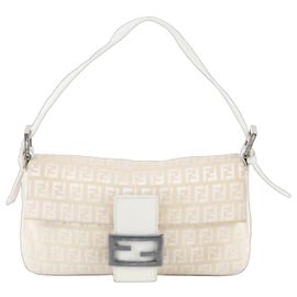 Fendi Zucca Mamma Baguette Leather Shoulder Bag White