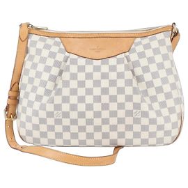Borsa a tracolla Louis Vuitton Damier Azur Siracusa MM Marrone Beige