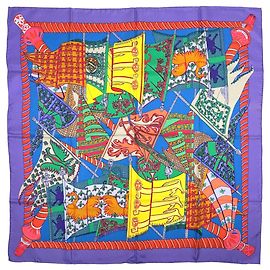 Hermès Foulard Hermes Carre 90 Etendards et Bonnieres Multicolore Porpora