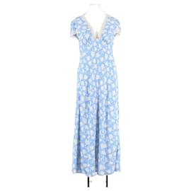 Autre Marque RIXO Hellblaues Maxikleid mit Blumenmuster und Spitze Blau