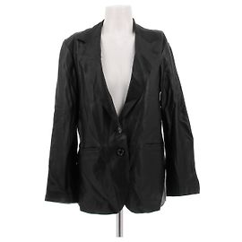 Massimo Dutti Black Leather Blazer Black