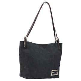 FENDI Tote Bag Denim Blue Silver Other