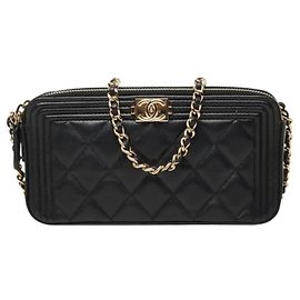 Sac à épaule Pochette Chanel Matelassé Coco Mark Boy Chain Noir