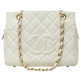 Bolso de hombro con cadena Chanel Coco Mark Petite Timeless Tote Blanco